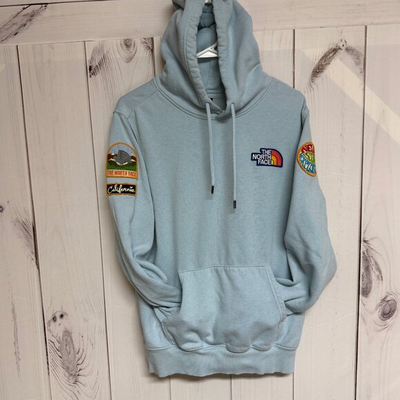 The North Face Novelty Patch Hoodie Men’s Medium Light Blue EUC - Picture 1 of 14